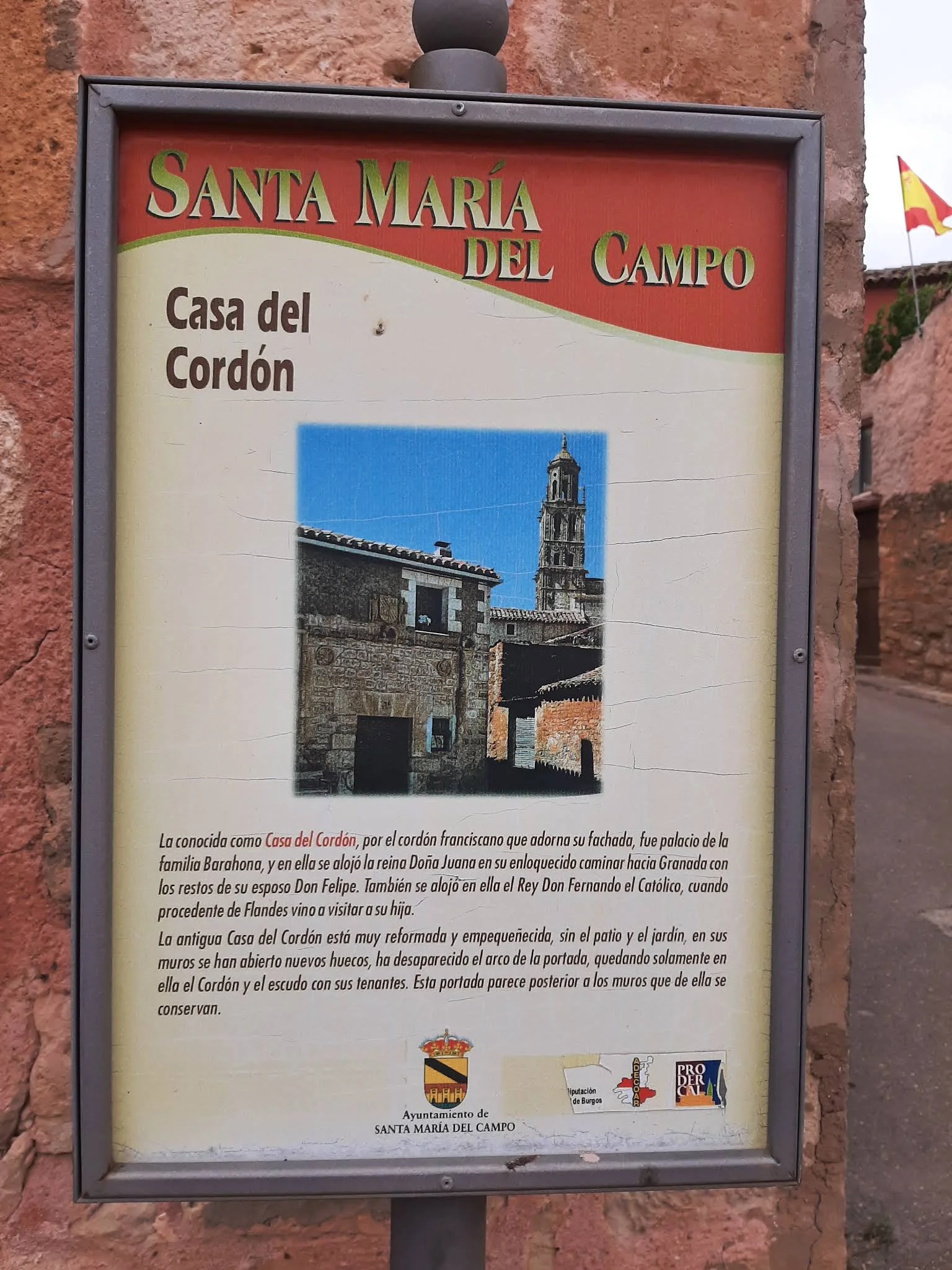 Letrero explicativo de la Casa del Cordón de Santa María del Campo