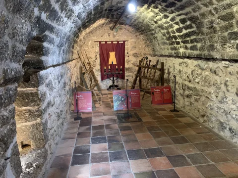 Interior con colección de armas medievales