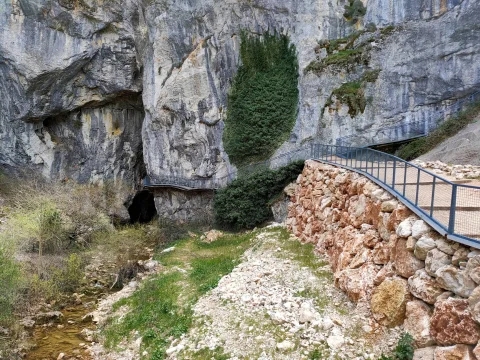 Pasarelas de acceso al cañón del Desfiladero de La Yecla entre paredes de roca caliza