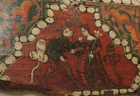 Escena de Amor Cortés en Tabla del Artesonado Mudéjar