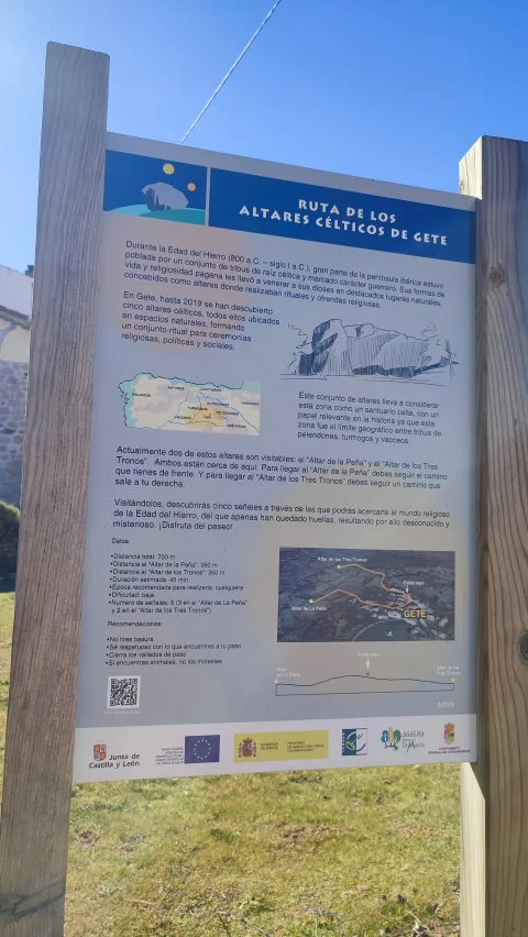 Panel de inicio de la Ruta de los Altares Célticos con mapa de recorrido en Gete