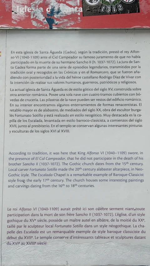 Panel informativo sobre la Jura de Santa Gadea en Burgos