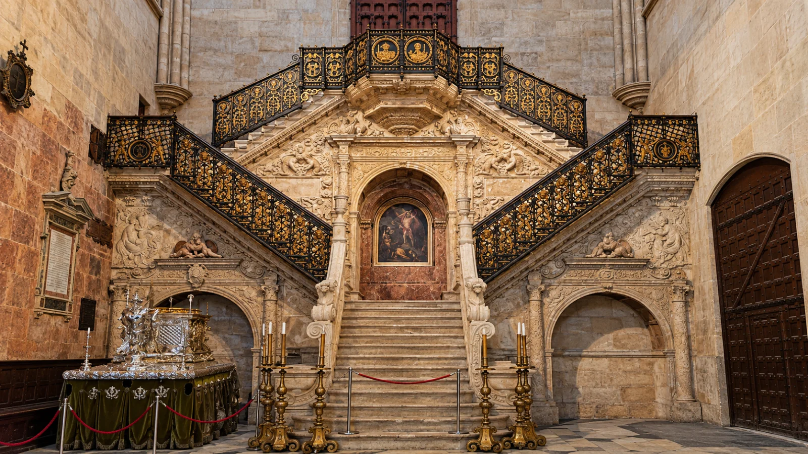 Escalera Dorada renacentista de Diego de Siloé en el transepto norte de la Catedral de Burgos