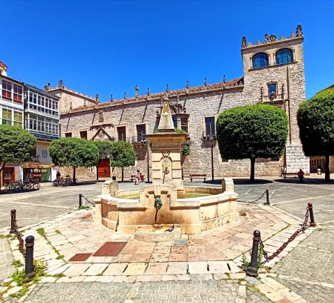 Fuente monumental de sillería de pilón poligonal en el centro de la Plaza de la Libertad