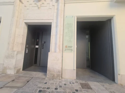 Panorámica peatonal del Paseo del Espolón flanqueada por la Diputación Provincial y farolas clásicas
