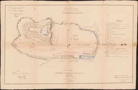 Plano de 1852 de Burgos y su muralla, realizado por Mariano Moreno