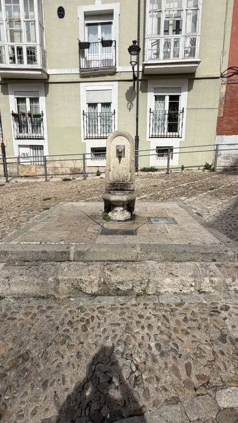 Perspectiva frontal de la fuente de piedra de San Gil