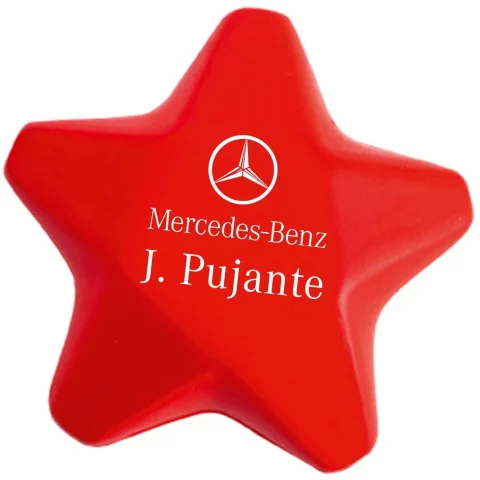 Figura antiestrés roja en forma de estrella personalizada con el logotipo de Mercedes-Benz J. Pujante