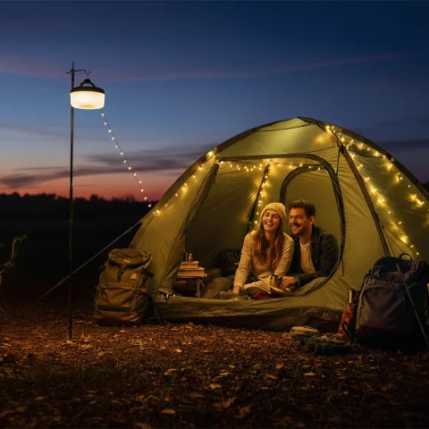 Guirnalda de Luces LED Solar y Recargable para Cuerda de Camping