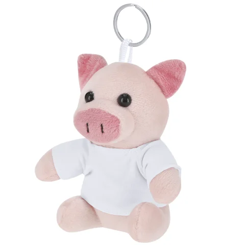 Llavero Peluche Cerdito con Camiseta Blanca Marcable para Publicidad